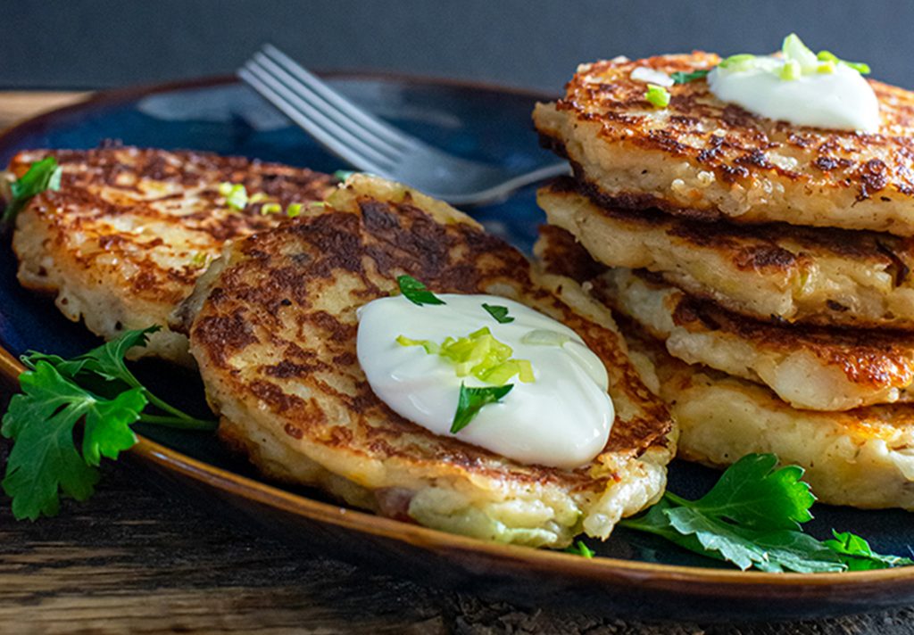 Loaded Mashed Potato Pancakes Recipe Lifesource Natural Foods 