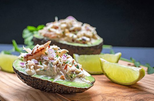Avocado crab salad stuffed boats