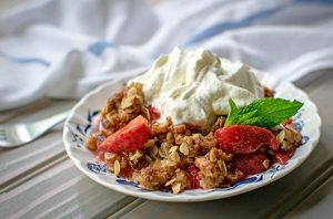 Strawberry Rhubarb Crisp On A Plate