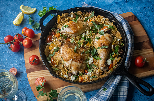 Greek Chicken and Orzo Skillet