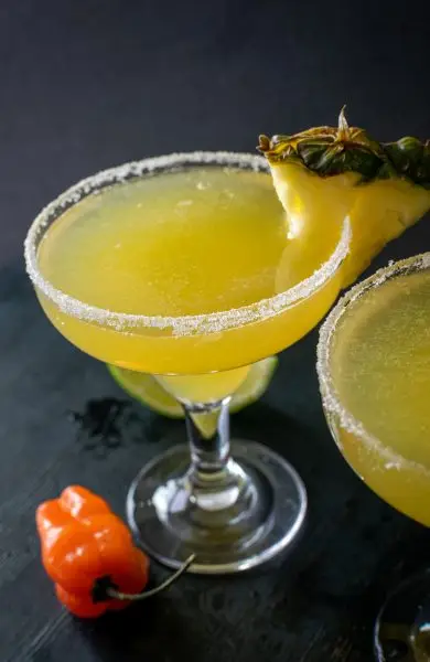 Spicy pineapple habanero cocktail closeup
