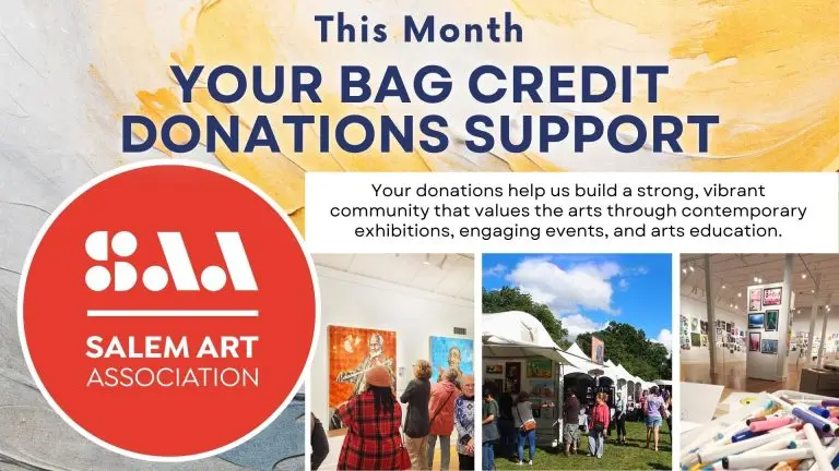 Photographs of art displays at the Salem Art Association gallery and the Salem Art Fair