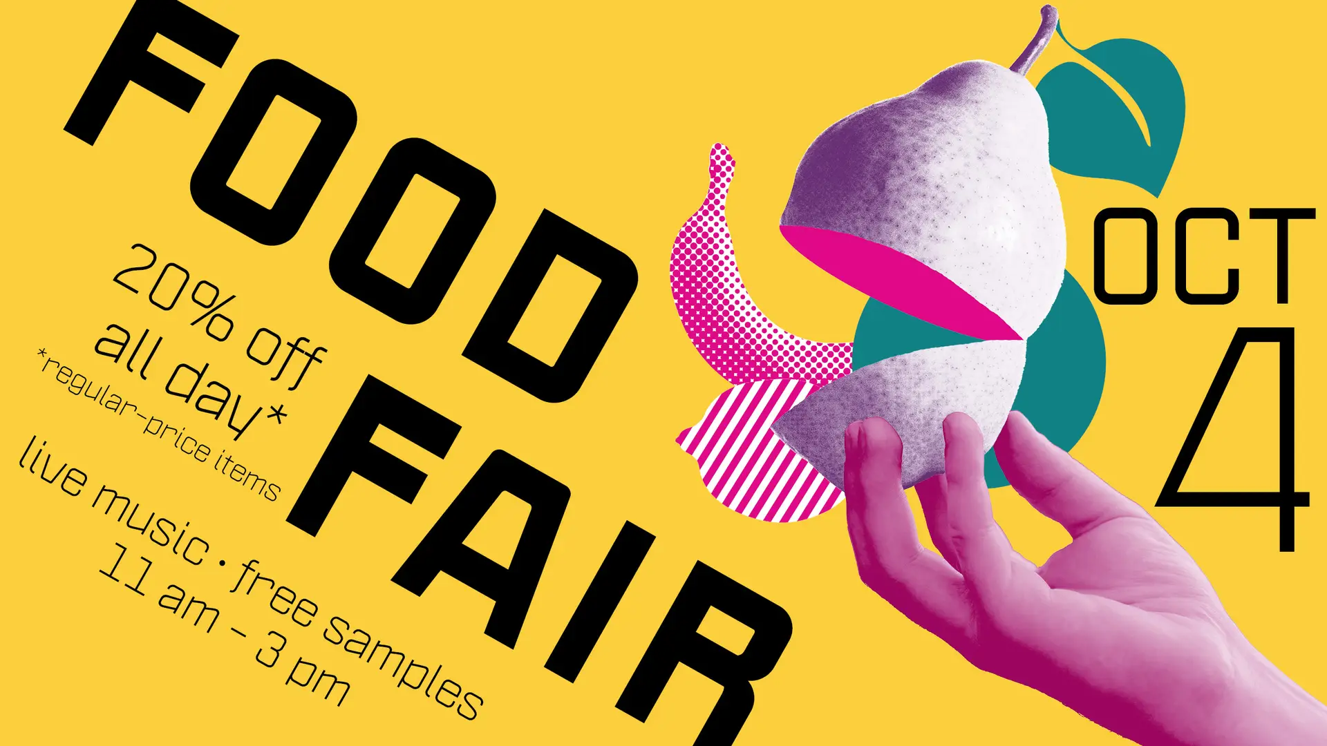 Food Fair, October 4th 2025. Live music and free samples 11am-3pm, 20% off all regular price items all day.