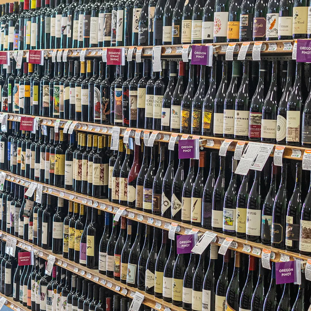 LifeSource Natural Foods Wine department, red wines. Domestic cabernet, syrah/shiraz, oregon pinot noir, domestic merlot