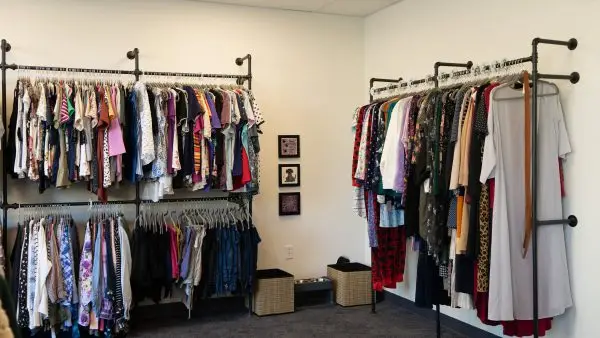 Center for Hope and Safety clothing racks at HOPEplaza