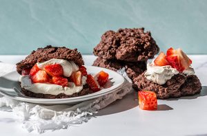 Vegan chocolate strawberry shortcake with coconut whipped cream